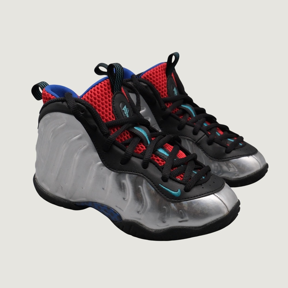 Nike Little Posite One Kids Silver Red Blue Metallic Futuristic 13C FJ3304-001